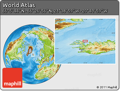 Physical Location Map of the Area around 66° 16' 20" N, 21° 10' 29" W