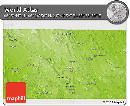 Physical 3D Map of the Area around 66° 16' 20" N, 22° 10' 29" E