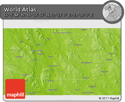 Physical 3D Map of the Area around 66° 16' 20" N, 23° 1' 29" E