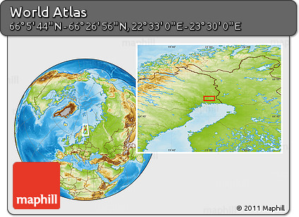 Physical Location Map of the Area around 66° 16' 20" N, 23° 1' 29" E