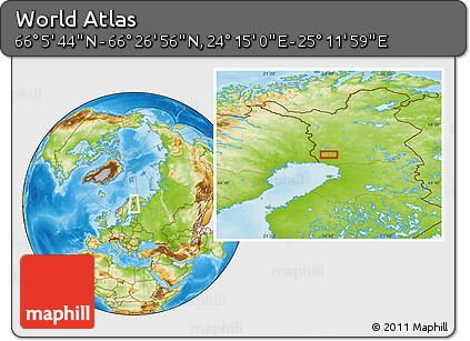 Physical Location Map of the Area around 66° 16' 20" N, 24° 43' 30" E
