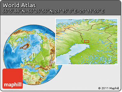 Physical Location Map of the Area around 66° 16' 20" N, 24° 43' 30" E