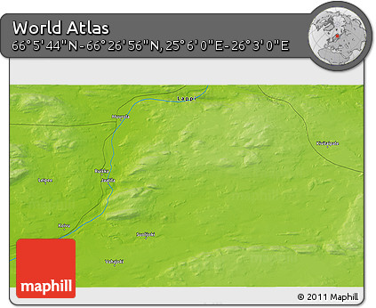 Physical 3D Map of the Area around 66° 16' 20" N, 25° 34' 30" E