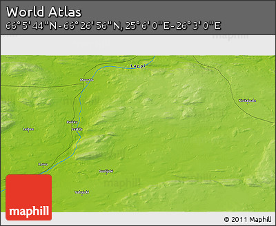 Physical 3D Map of the Area around 66° 16' 20" N, 25° 34' 30" E