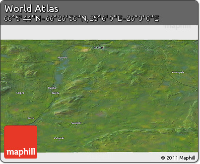 Satellite 3D Map of the Area around 66° 16' 20" N, 25° 34' 30" E