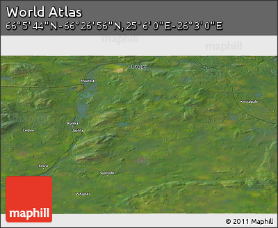 Satellite 3D Map of the Area around 66° 16' 20" N, 25° 34' 30" E