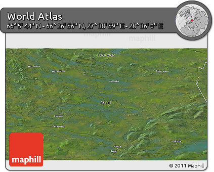 Satellite 3D Map of the Area around 66° 16' 20" N, 28° 7' 30" E