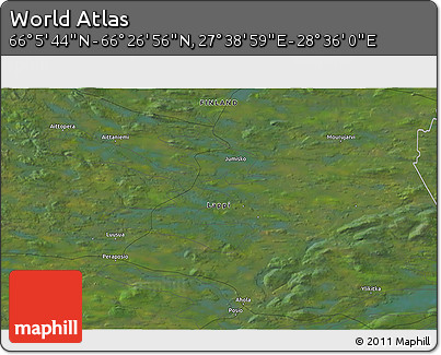 Satellite 3D Map of the Area around 66° 16' 20" N, 28° 7' 30" E