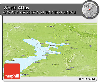 Physical 3D Map of the Area around 66° 16' 20" N, 28° 58' 30" E
