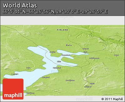 Physical 3D Map of the Area around 66° 16' 20" N, 28° 58' 30" E