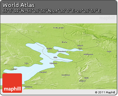 Physical 3D Map of the Area around 66° 16' 20" N, 28° 58' 30" E