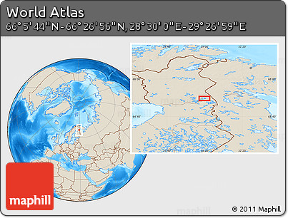 Shaded Relief Location Map of the Area around 66° 16' 20" N, 28° 58' 30" E
