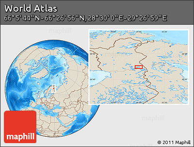 Shaded Relief Location Map of the Area around 66° 16' 20" N, 28° 58' 30" E