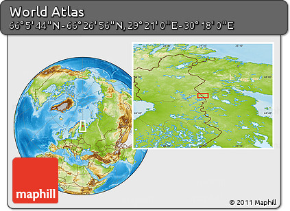 Physical Location Map of the Area around 66° 16' 20" N, 29° 49' 30" E
