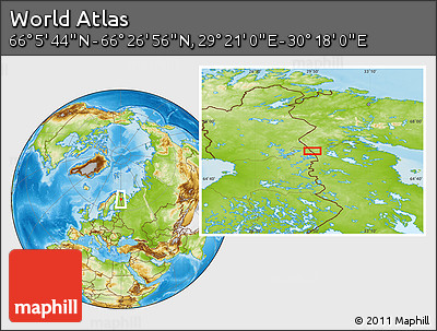 Physical Location Map of the Area around 66° 16' 20" N, 29° 49' 30" E