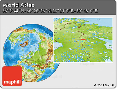 Physical Location Map of the Area around 66° 16' 20" N, 29° 49' 30" E