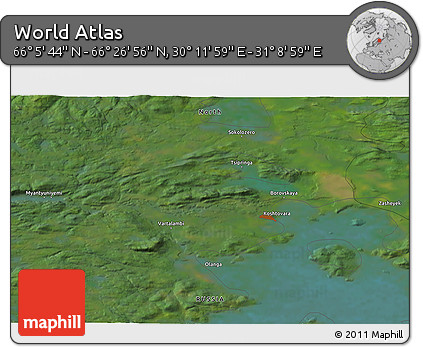Satellite 3D Map of the Area around 66° 16' 20" N, 30° 40' 29" E