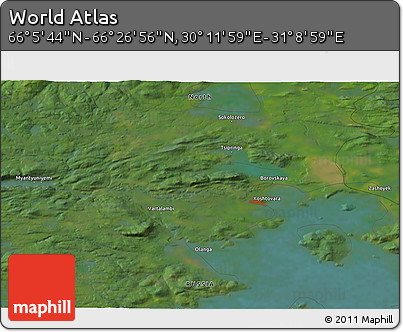 Satellite 3D Map of the Area around 66° 16' 20" N, 30° 40' 29" E