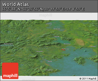 Satellite 3D Map of the Area around 66° 16' 20" N, 30° 40' 29" E