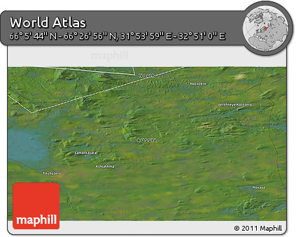Satellite 3D Map of the Area around 66° 16' 20" N, 32° 22' 30" E