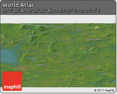 Satellite 3D Map of the Area around 66° 16' 20" N, 32° 22' 30" E