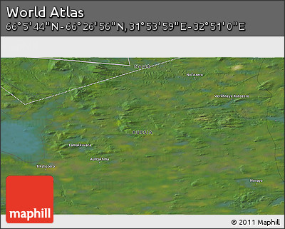 Satellite 3D Map of the Area around 66° 16' 20" N, 32° 22' 30" E