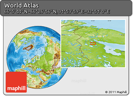 Physical Location Map of the Area around 66° 16' 20" N, 32° 22' 30" E