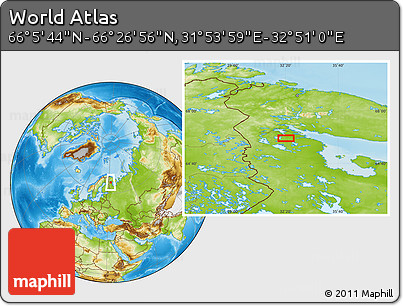 Physical Location Map of the Area around 66° 16' 20" N, 32° 22' 30" E