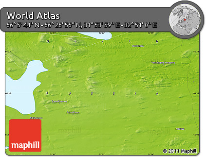 Physical Map of the Area around 66° 16' 20" N, 32° 22' 30" E