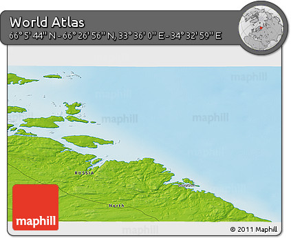 Physical 3D Map of the Area around 66° 16' 20" N, 34° 4' 30" E