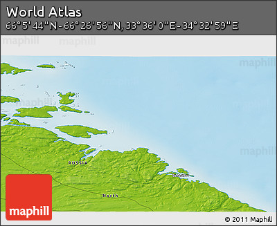 Physical 3D Map of the Area around 66° 16' 20" N, 34° 4' 30" E