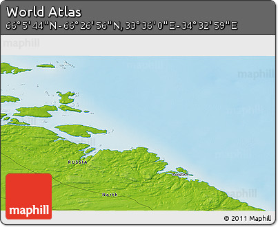Physical 3D Map of the Area around 66° 16' 20" N, 34° 4' 30" E