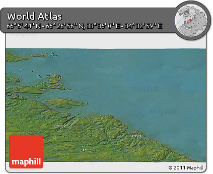 Satellite 3D Map of the Area around 66° 16' 20" N, 34° 4' 30" E