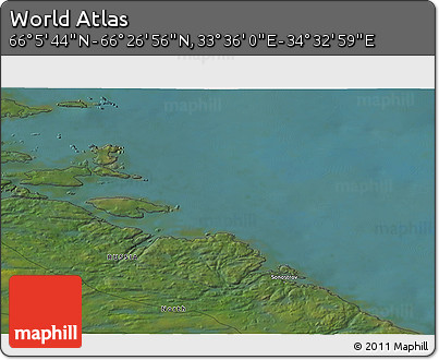 Satellite 3D Map of the Area around 66° 16' 20" N, 34° 4' 30" E