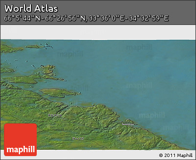 Satellite 3D Map of the Area around 66° 16' 20" N, 34° 4' 30" E