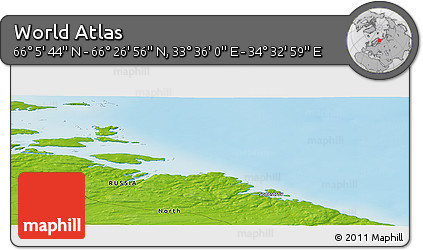Physical Panoramic Map of the Area around 66° 16' 20" N, 34° 4' 30" E