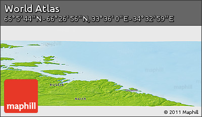 Physical Panoramic Map of the Area around 66° 16' 20" N, 34° 4' 30" E