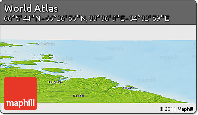 Physical Panoramic Map of the Area around 66° 16' 20" N, 34° 4' 30" E