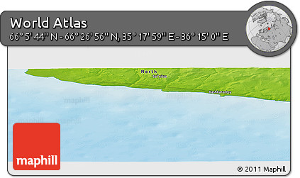 Physical Panoramic Map of the Area around 66° 16' 20" N, 35° 46' 29" E