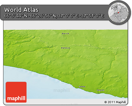 Physical 3D Map of the Area around 66° 16' 20" N, 37° 28' 30" E