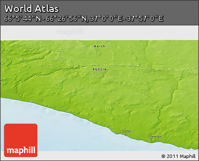 Physical 3D Map of the Area around 66° 16' 20" N, 37° 28' 30" E