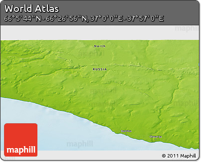 Physical 3D Map of the Area around 66° 16' 20" N, 37° 28' 30" E