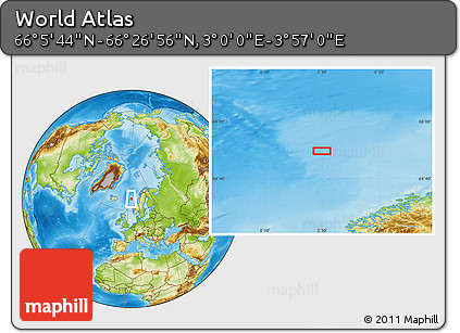 Physical Location Map of the Area around 66° 16' 20" N, 3° 28' 30" E