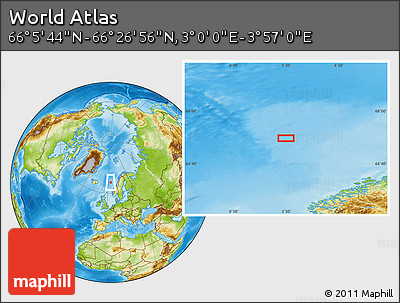 Physical Location Map of the Area around 66° 16' 20" N, 3° 28' 30" E