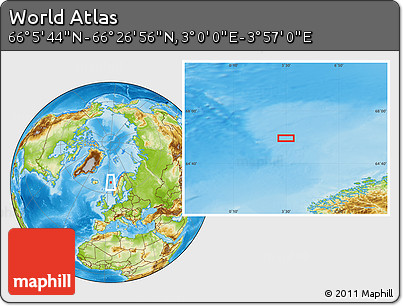 Physical Location Map of the Area around 66° 16' 20" N, 3° 28' 30" E