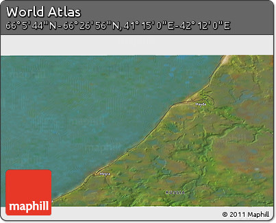 Satellite 3D Map of the Area around 66° 16' 20" N, 41° 43' 30" E
