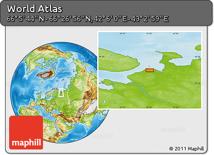 Physical Location Map of the Area around 66° 16' 20" N, 42° 34' 30" E