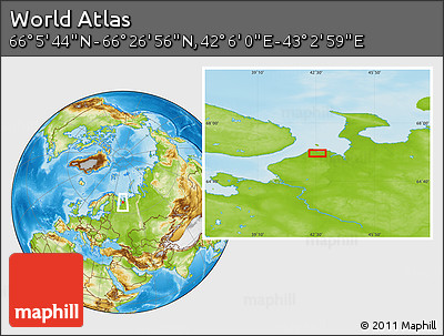 Physical Location Map of the Area around 66° 16' 20" N, 42° 34' 30" E