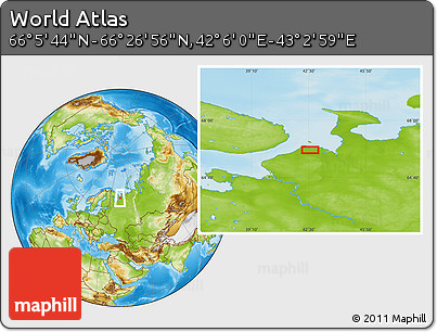 Physical Location Map of the Area around 66° 16' 20" N, 42° 34' 30" E