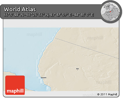 Shaded Relief 3D Map of the Area around 66° 16' 20" N, 44° 16' 29" E